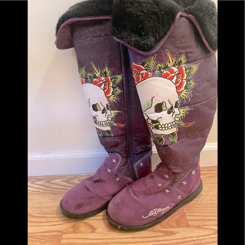 Ed Hardy knee-high snow boots